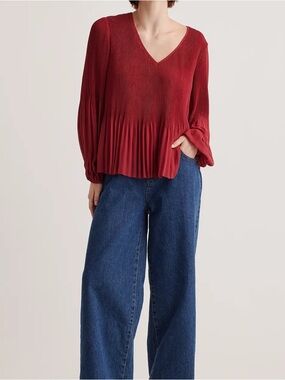 Quince Chiffon Pleated V-Neck Blouse